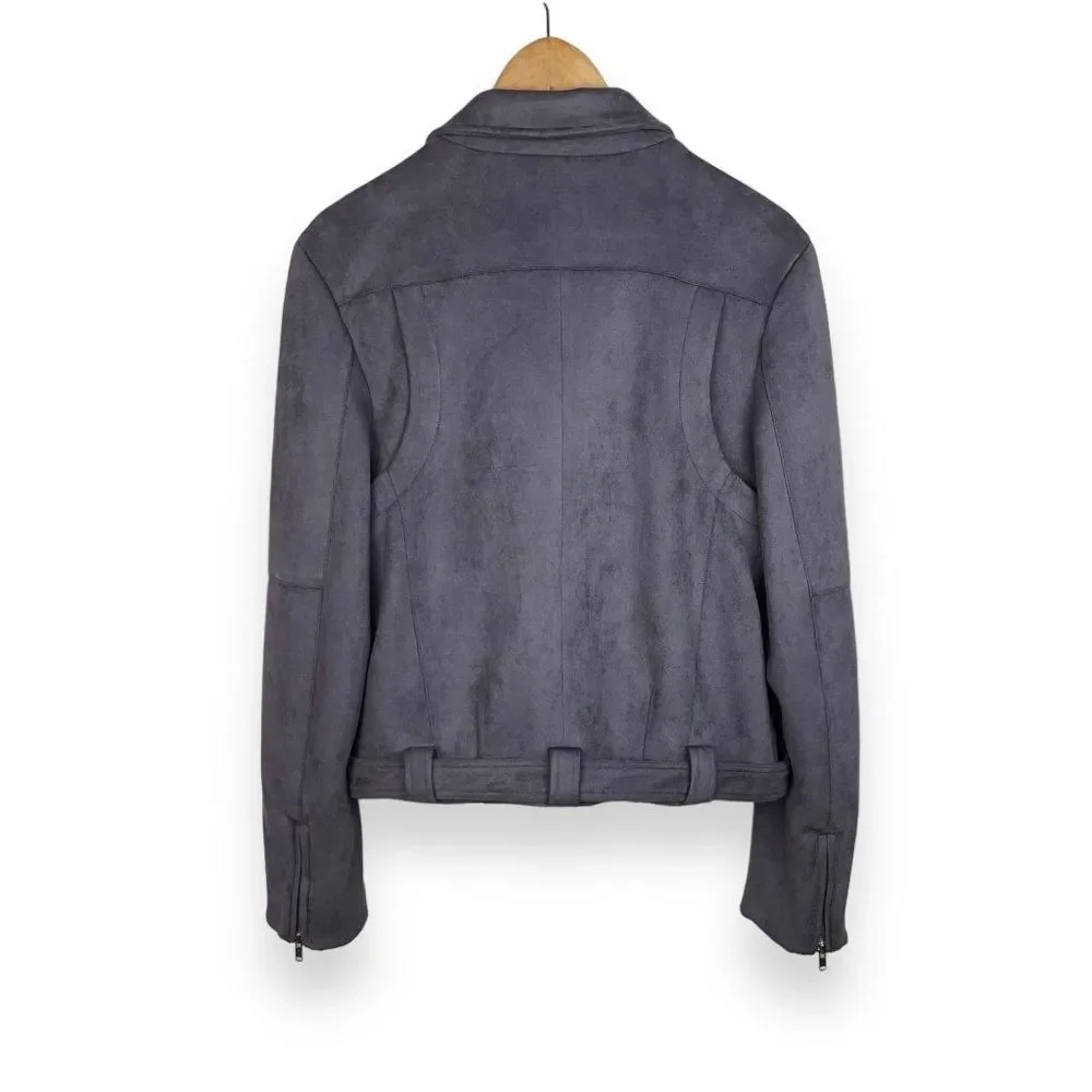Anthro Emory Park Plush Faux Suede Moto Jacket in Charcoal